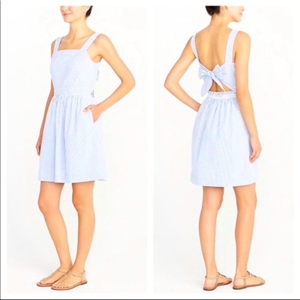 J crew seersucker bow back dress.